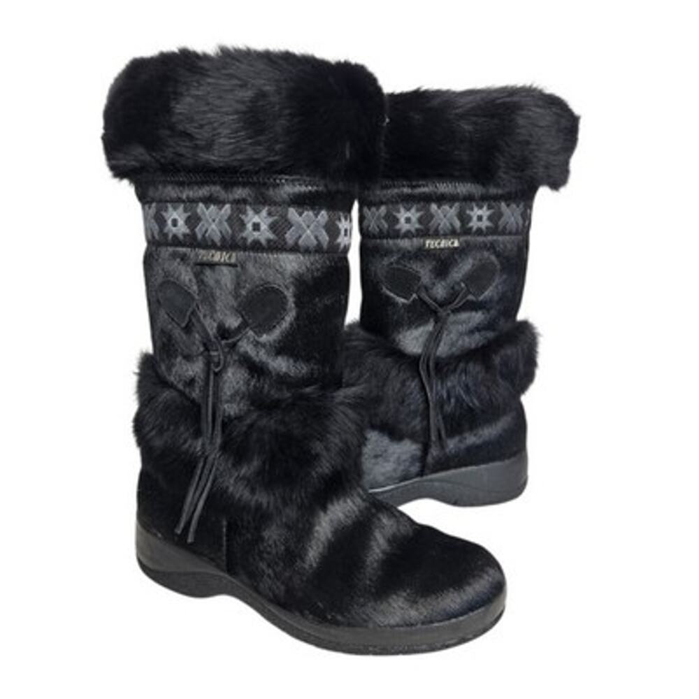 Vintage Tecnica Skandia Italy Womens Apres Skit Boots Goat Hair Nordic Trim 9 US